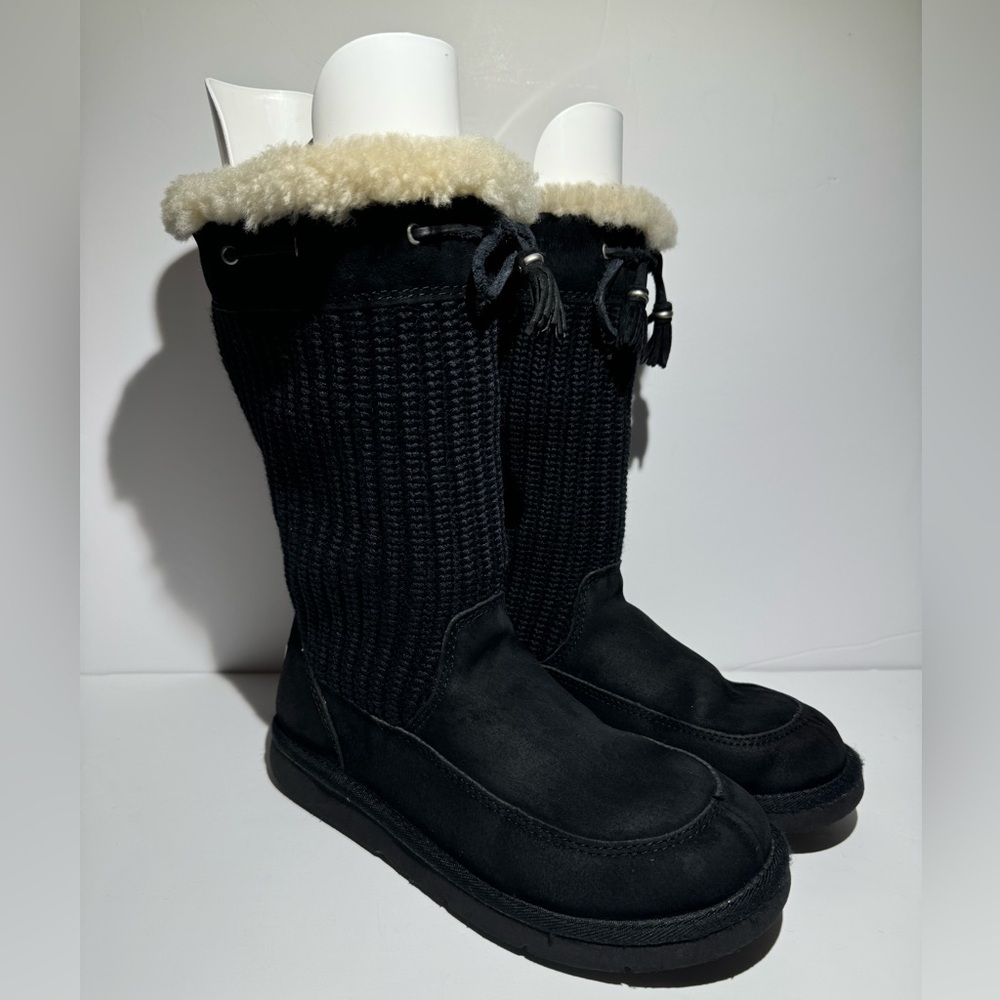 UGG Australia Black Suburb Crochet & Suede‎ Winter Boots S/N5124 Women US 8